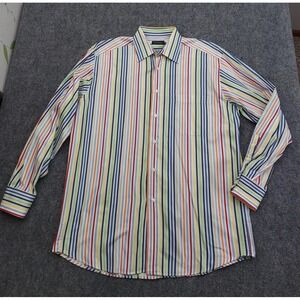 St. Croix Shirt Mens‎ Medium Multicolor Stripe Button Front Made in Italy Cotton